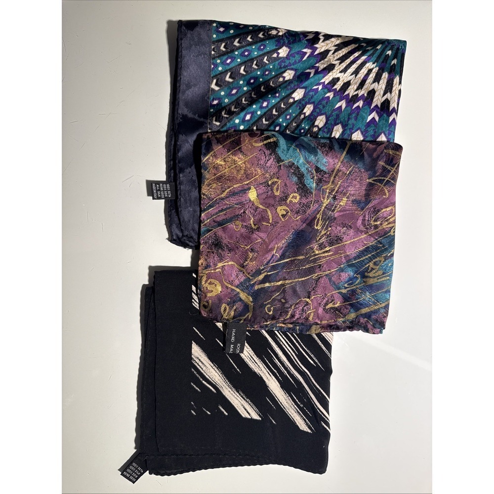 100% Silk Hand Made In Italy Pocket Squares Unbranded Set Of 3
